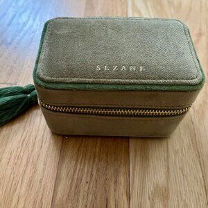 Sezane olive green velvet jewelry box NWOT